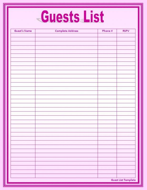 Guest List Template Check More At Https nationalgriefawarenessday 