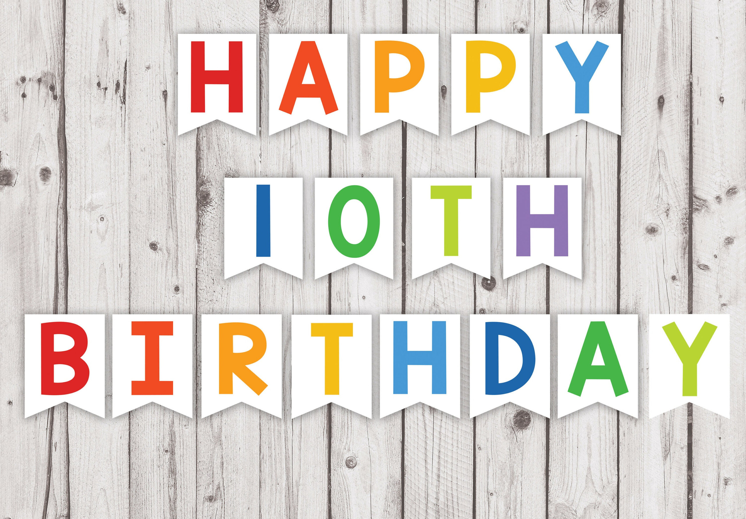 Happy 10th Birthday Printable Banner Multicolor Party Pennant Etsy