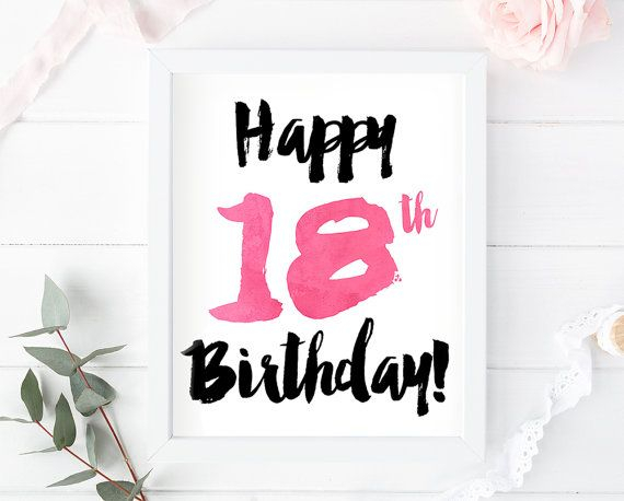 Happy 18th Birthday Print Printable Card Sign Greeting Gift 