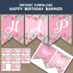 Happy Birthday Banner Pink Mint Floral Nifty Printables