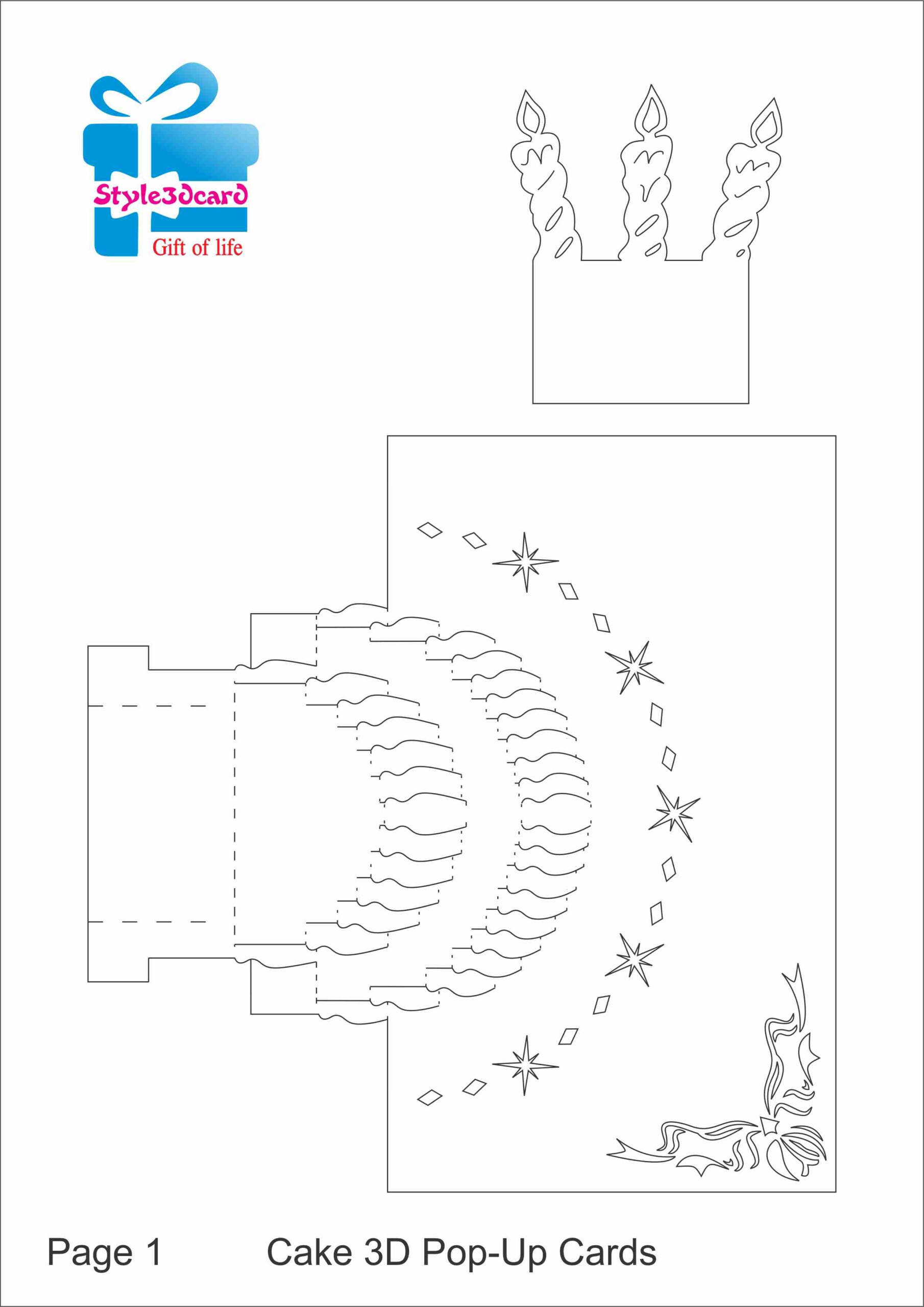 Happy Birthday Cake 3D Pop Up Greeting Card Kirigami Pattern 1 Pop