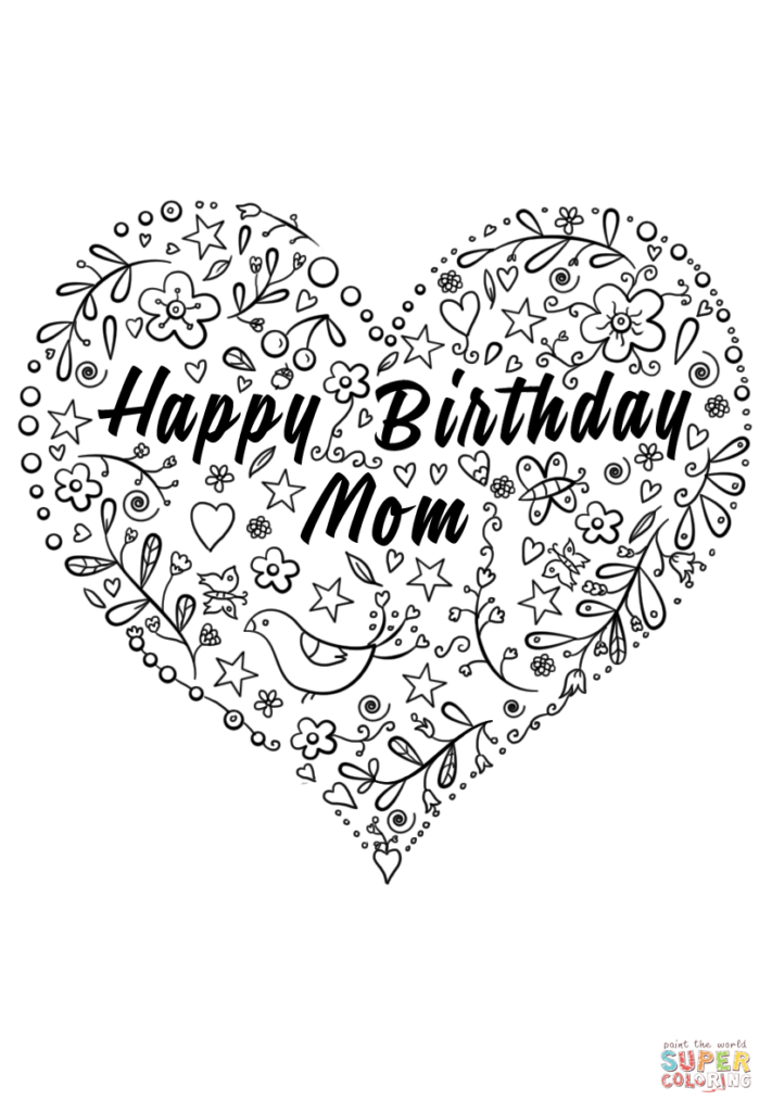 Happy Birthday Mom Printable Coloring Cards