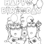 Happy Minions Celebrate Birthday Coloring Page FREE DOWNLOAD