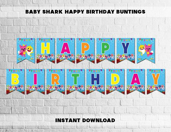 Instant Download Baby Shark Party Buntings Sea Animals Party Banner 