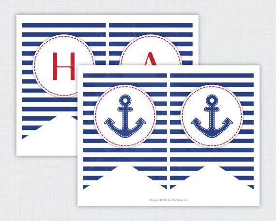 INSTANT DOWNLOAD Printable Anchor Happy Birthday Banner Stitched 