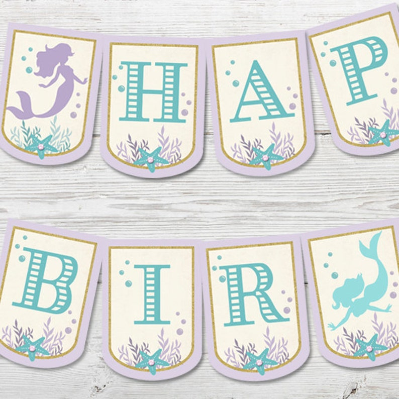 Mermaid Birthday Banner PRINTABLE Mermaid Party Decoration Etsy