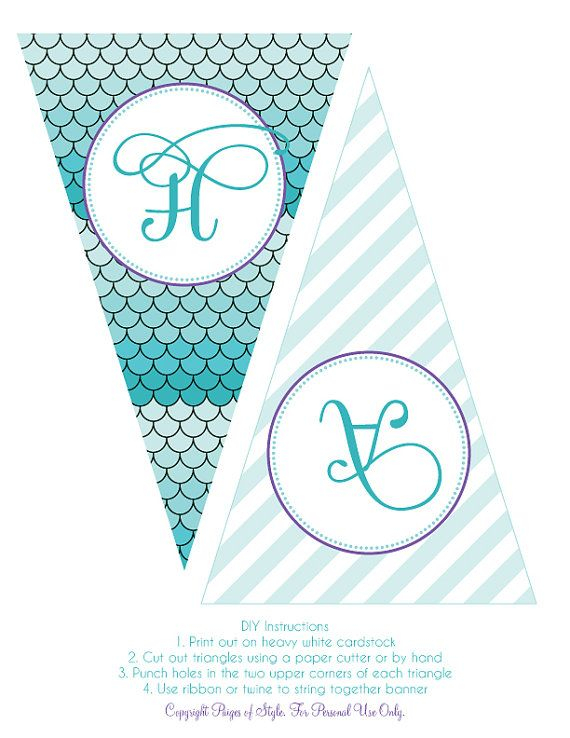 Mermaid Party Birthday Banner Printable Instant Download Etsy