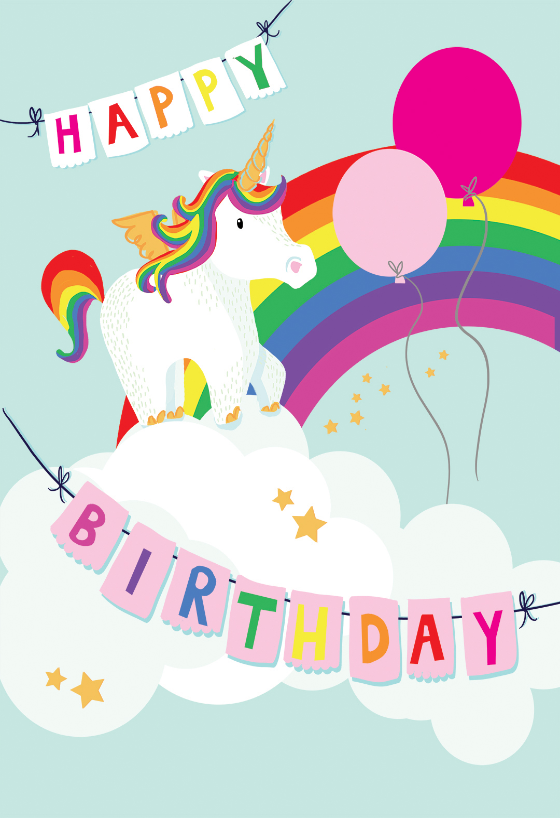 Merry Unicorn Birthday Card Greetings Island Unicorn Birthday 