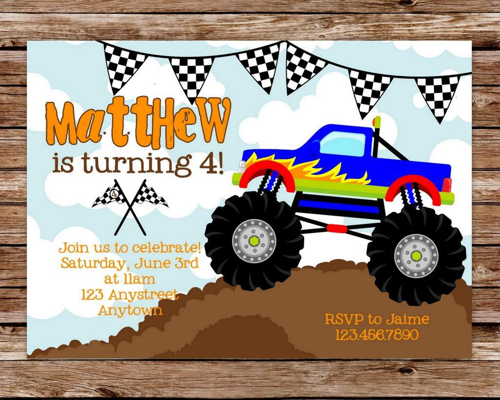 Monster Truck Invitation Monster Truck Birthday Monster Truck Party 