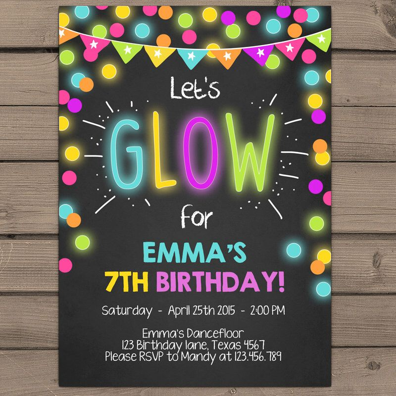 Neon Glow Party Invitation Glow Birthday Invitation Glow In The Dark