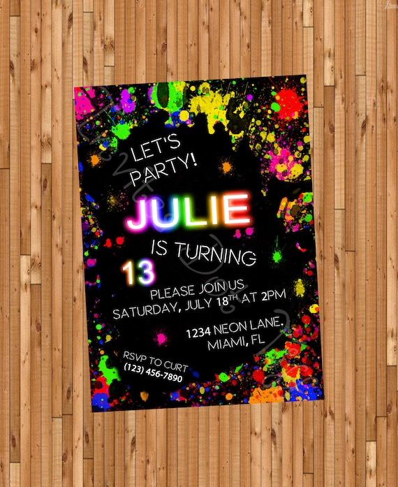 Neon Printable Birthday Invitation