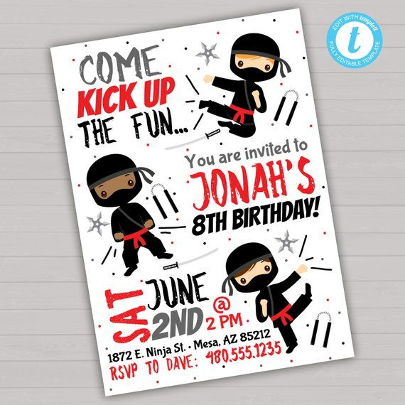 Ninja Birthday Invitation Ninja Birthday Party Ninja Party Etsy In 