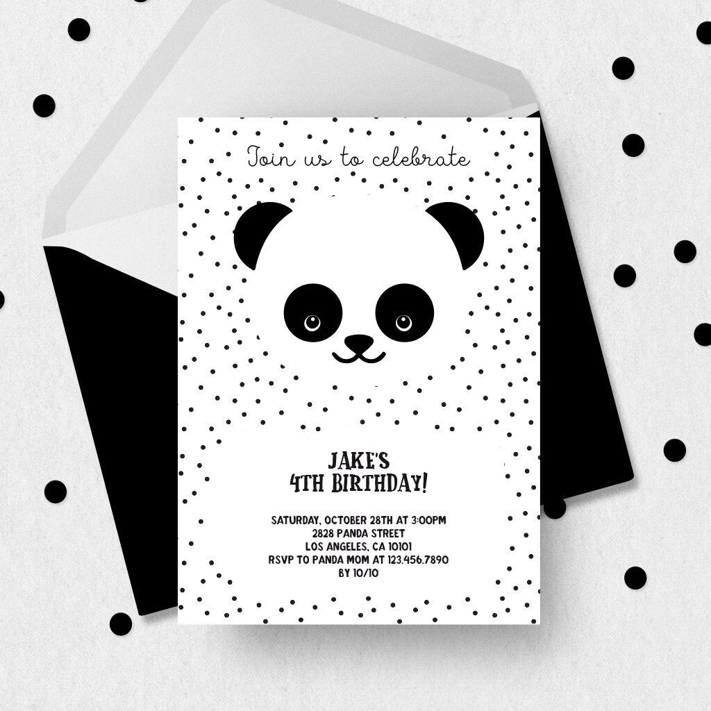 Panda Birthday Printable Invitation Panda Birthday Party Invitations 