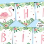 Pink Flamingo Birthday Banner Tropical Banner Watercolor Flamingo