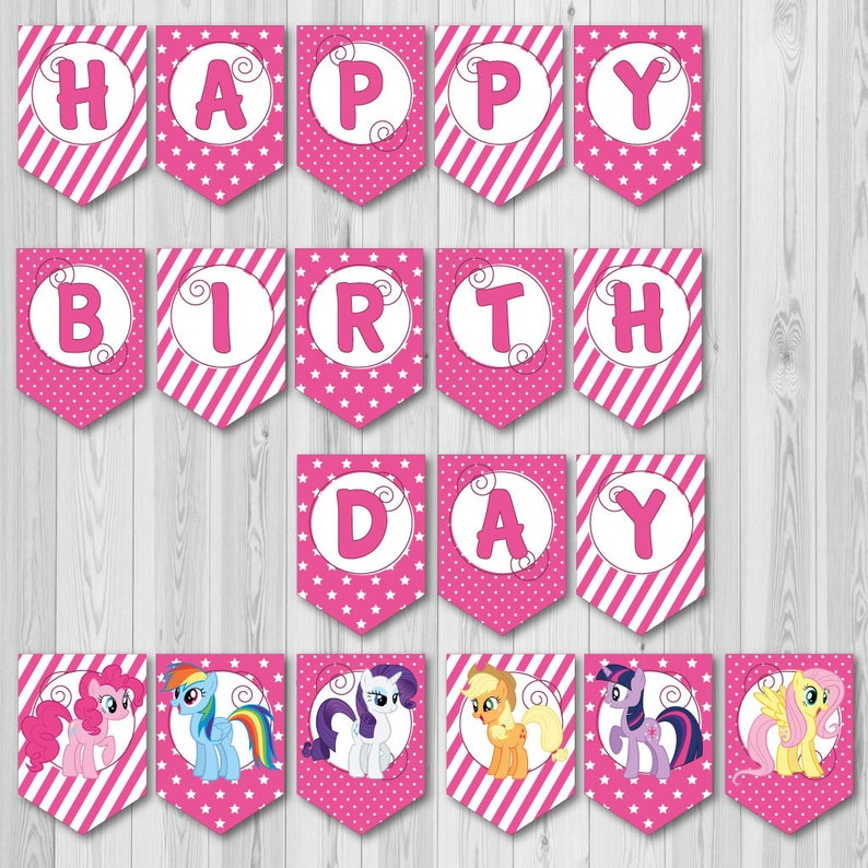 Pink Happy Birthday Printable Banner From My Little Pony Etsy