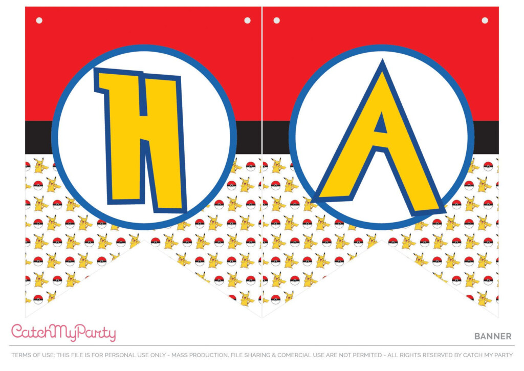 Pokemon Party Free Printable Happy Birthday Banner CatchMyParty 