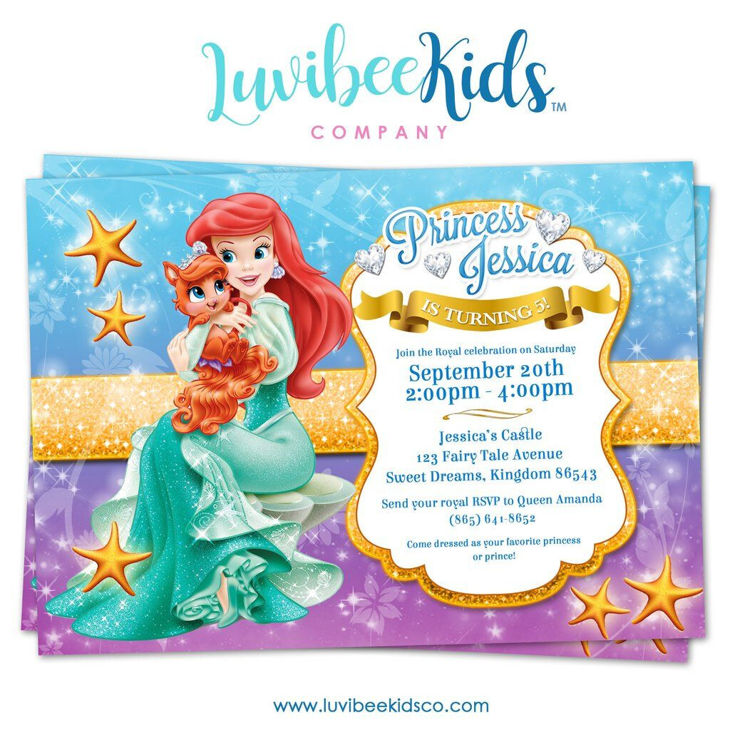 Princess Ariel Little Mermaid Birthday Invitation Style 01 