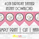 Printable 40th Birthday Banner Printable 40 And FAB Birthday Banner