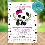 Printable Girl Panda Bear Birthday Invitation Instant Download