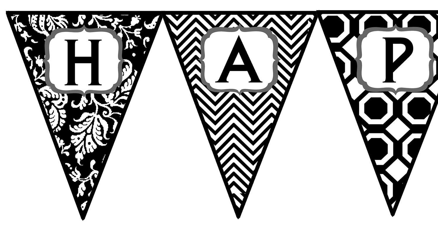 Printable Happy Birthday Banner Black And White Images And Photos Finder