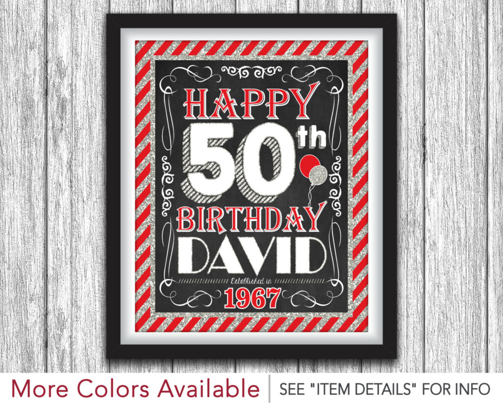 Red And Silver 50th Birthday Party Sign Happy 50th Birthday Etsy