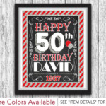 Red And Silver 50th Birthday Party Sign Happy 50th Birthday Etsy