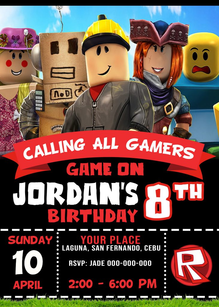 ROBLOX Birthday Party Invitation 4 X 6 Or 5 X 7 Printable 1365 