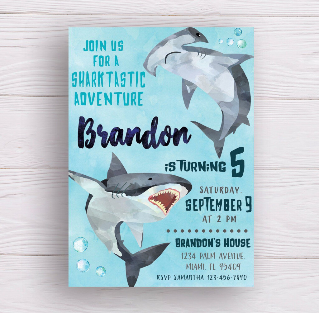 Shark Invitation Shark Birthday Invitation Printable Shark Etsy 