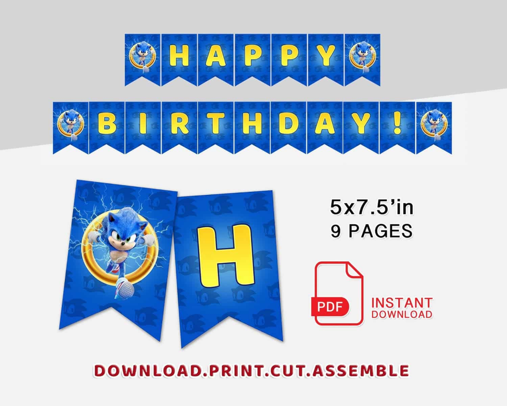 Sonic Happy Birthday Banner DIY Sonic Printable Happy Birthday