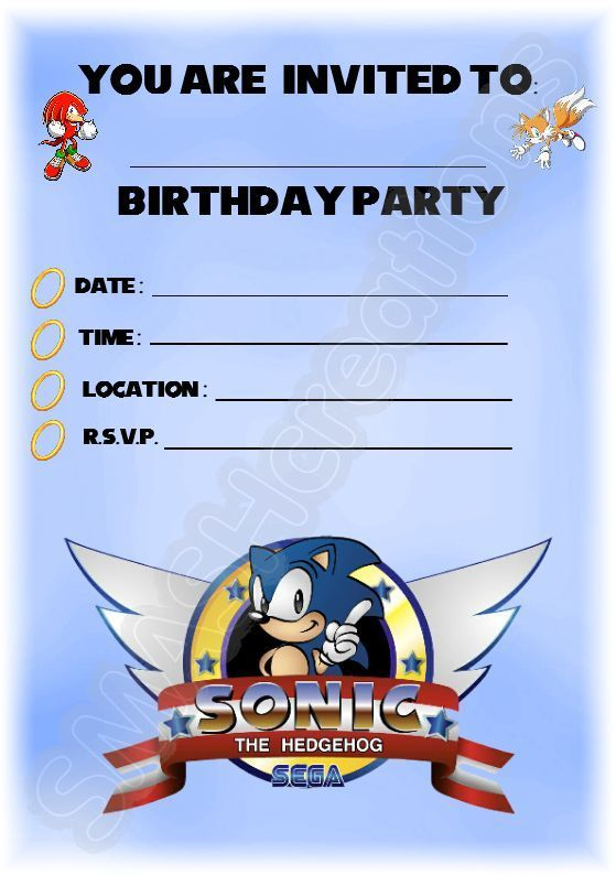 Sonic The Hedgehog Kids Childrens Party Invitations X 12 Invites For 