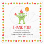 Thank You Card For Kids Birthday Monster With Three Eyes Balloon And