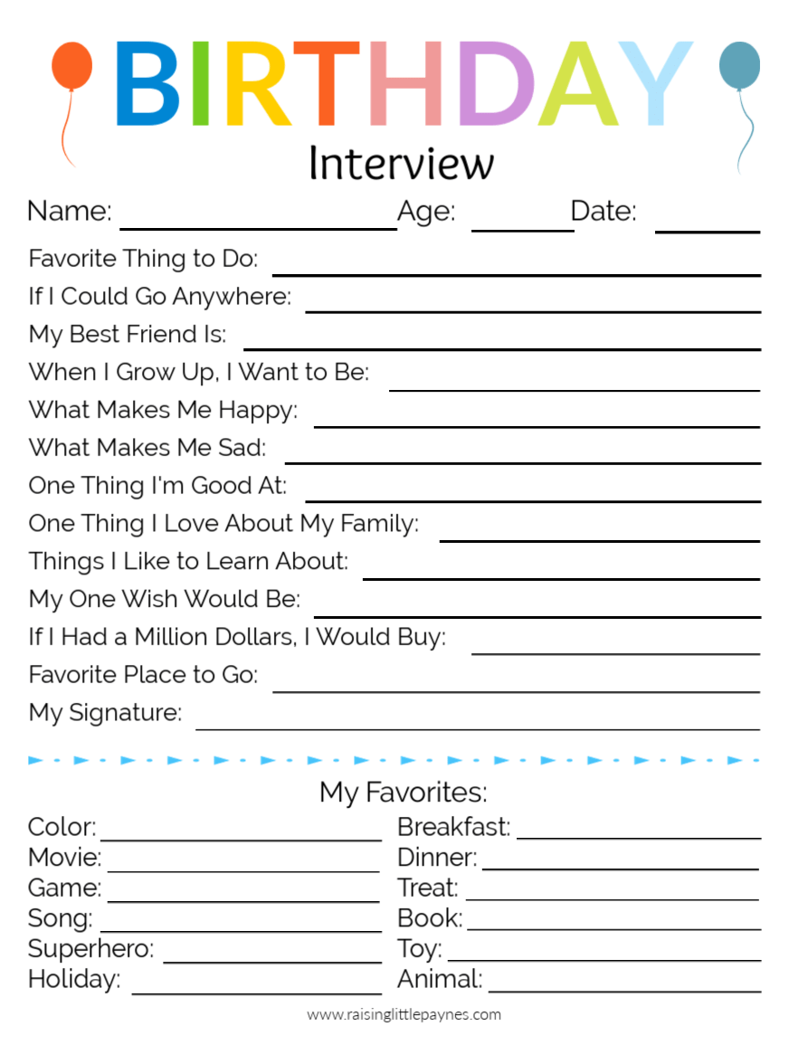 The Cutest Birthday Interview Printable Raising Little Paynes 