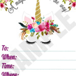 Unicorn Printable Invitation Floral Invite Watercolor Etsy