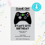 Video Game Birthday Invitation With Black Controller Printable Studio