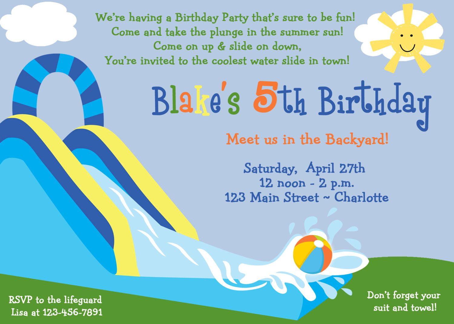 Waterslide Party Birthday Invitation Pool Party Etsy Pool Party 