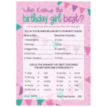 Who Knows The Birthday Girl Best Birthday Party Game 10 Player Cards