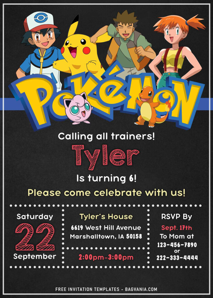 11 Awesome Pokemon Chalkboard Invitation Templates For Boys Birthday 