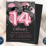 14th Birthday Invitation Template Editable Black And Pink Etsy India