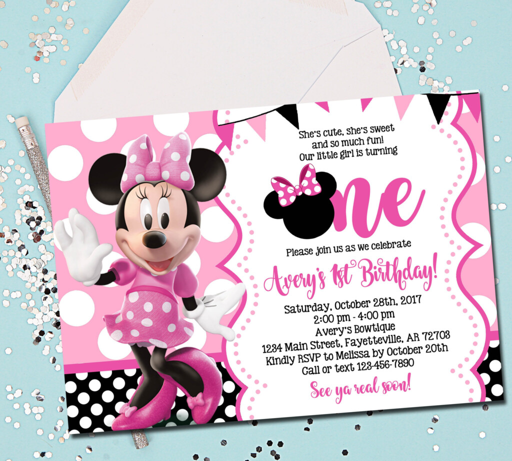 40 1St Birthday Minnie Mouse Invitation Template Invite