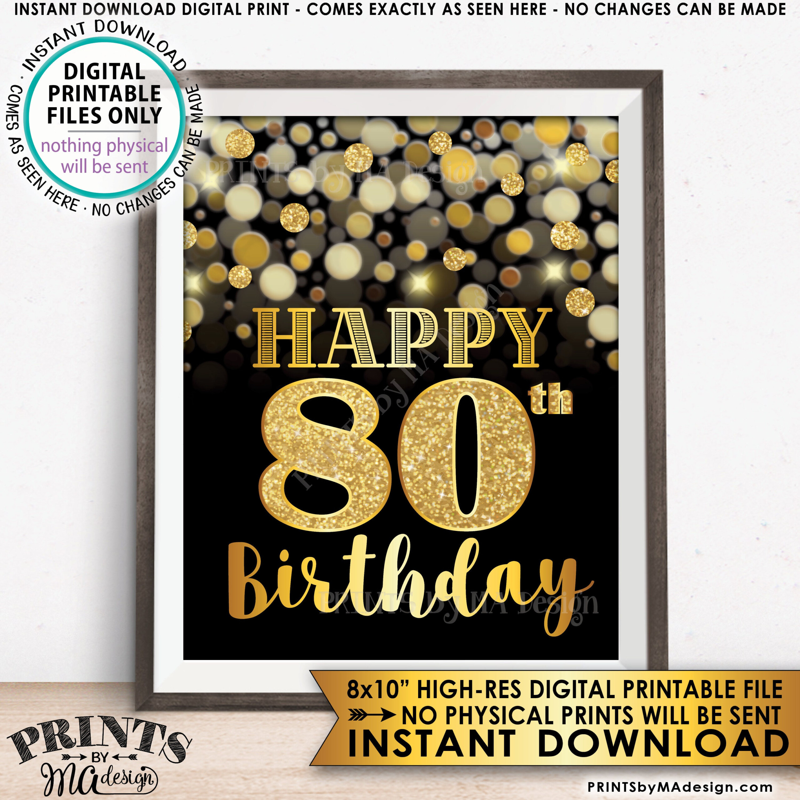 80th Birthday Sign Happy Birthday 80 Golden Birthday Card 80 Years 