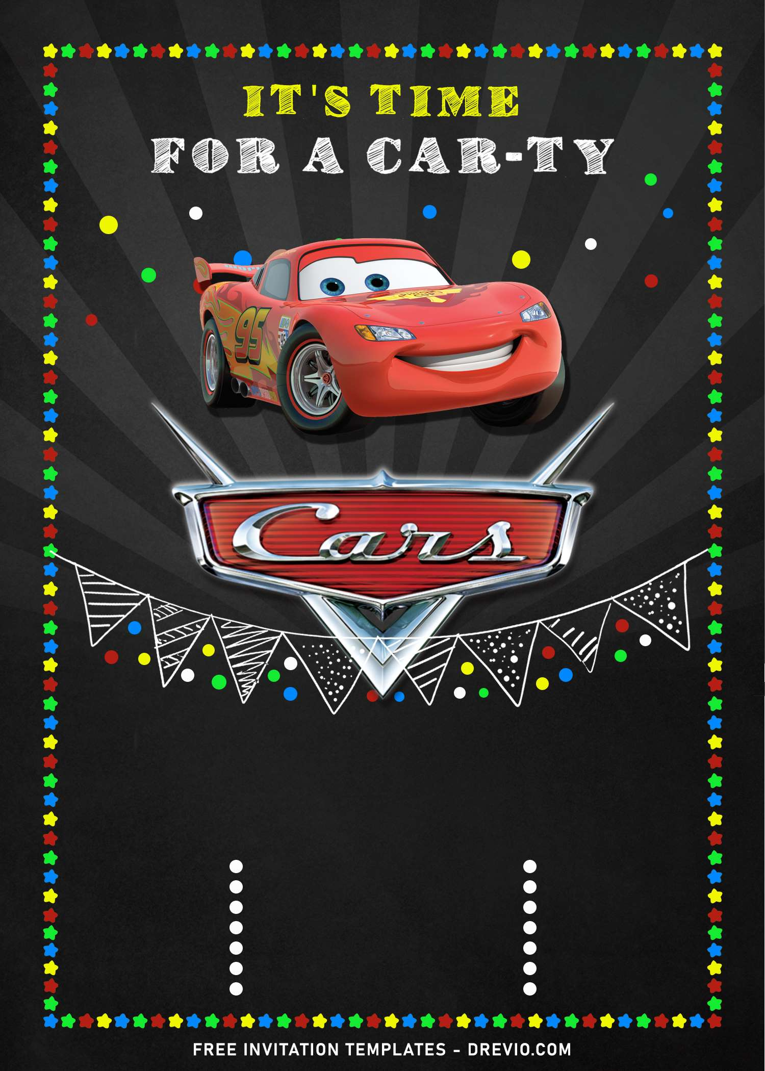 9 Super Cool Disney Cars Chalkboard Themed Birthday Invitation