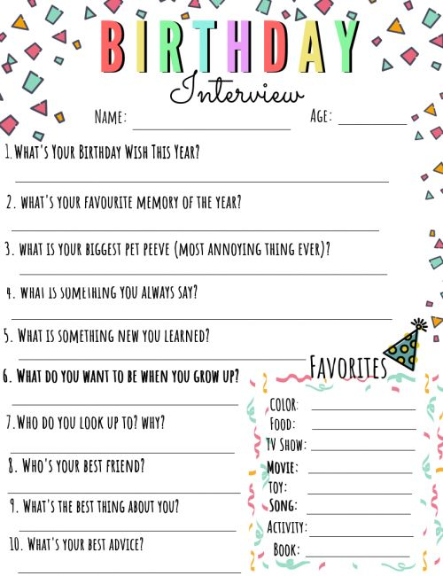 Annual Birthday Interview Questions Free Printable Cenzerely Yours 