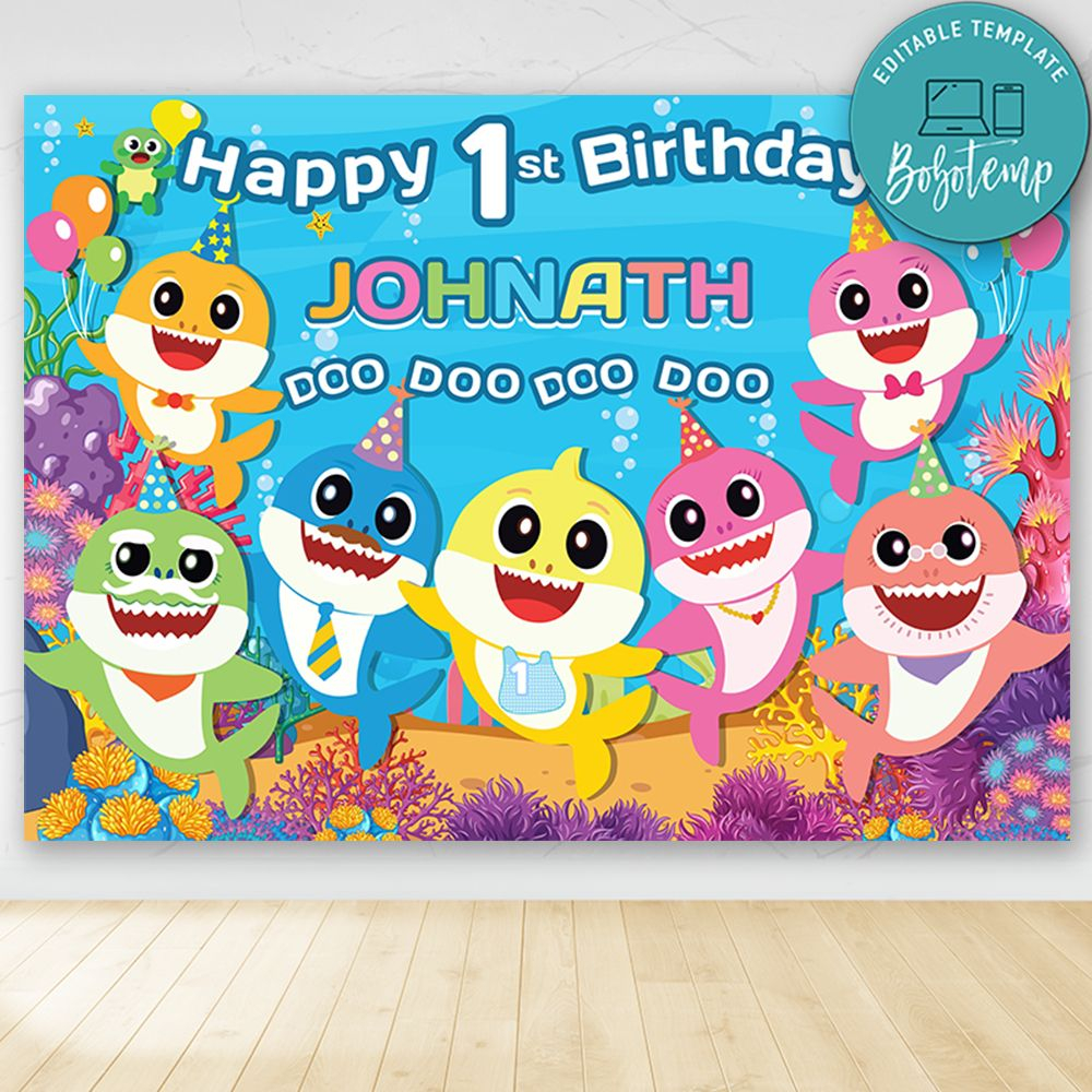 Baby Shark Birthday Party Banner Backdrop Printable DIY Createpartylabels