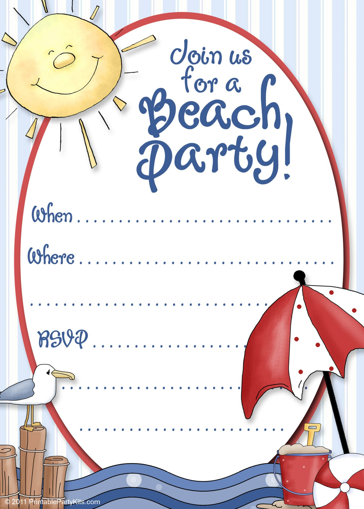 Beach Party Invite Template Printable Party Kits