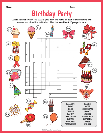 Birthday Crossword Puzzles Free Printable Printable Templates