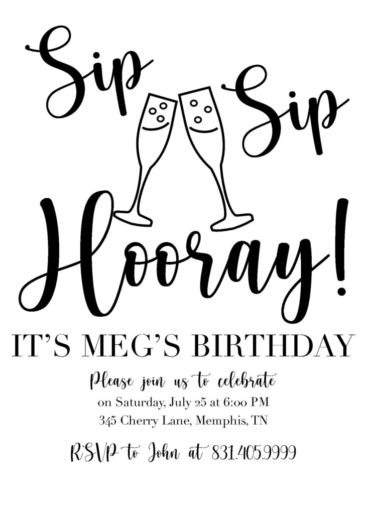 Birthday Invitation Printable Sip Sip Hooray Etsy