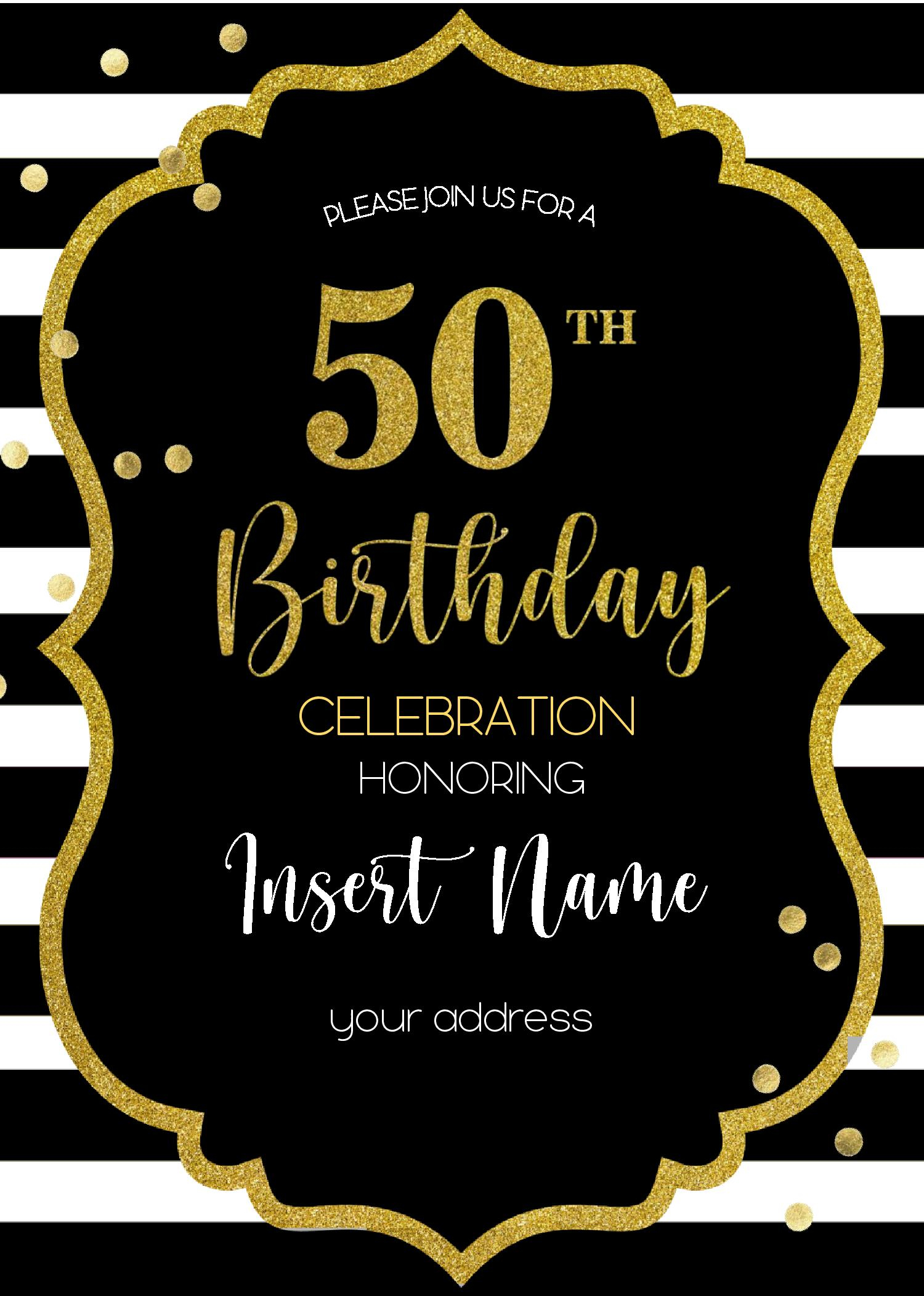 Black And Gold 50th Birthday Invitation Templates Editable With Ms 