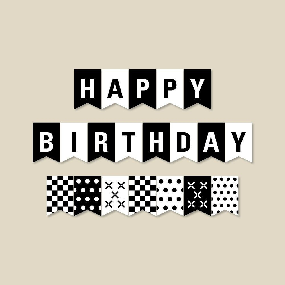 Black And White Birthday Banner Birthday Party Decorations Etsy 