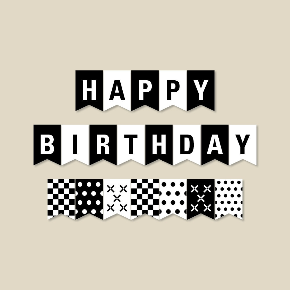 Black And White Birthday Banner Birthday Party Decorations Pennant