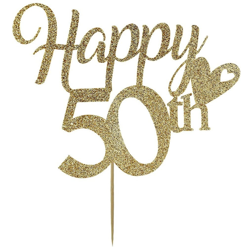 Cake Topper quot Happy 50th quot Birthday Light Gold By Cake Craft Company